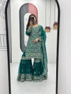 Pf 040 Faux Georgette With Heavy Embroidery Thread  & Sequence Work Top Sarara Dupatta Wholesale Online